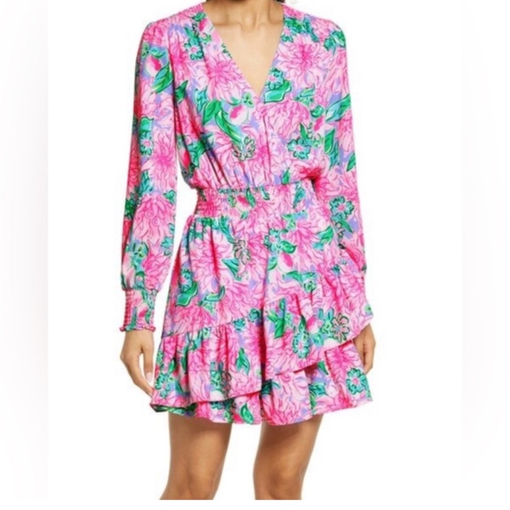 Lilly Pulitzer Pink and Blue Wrap Sundress with Bishop Sleeves